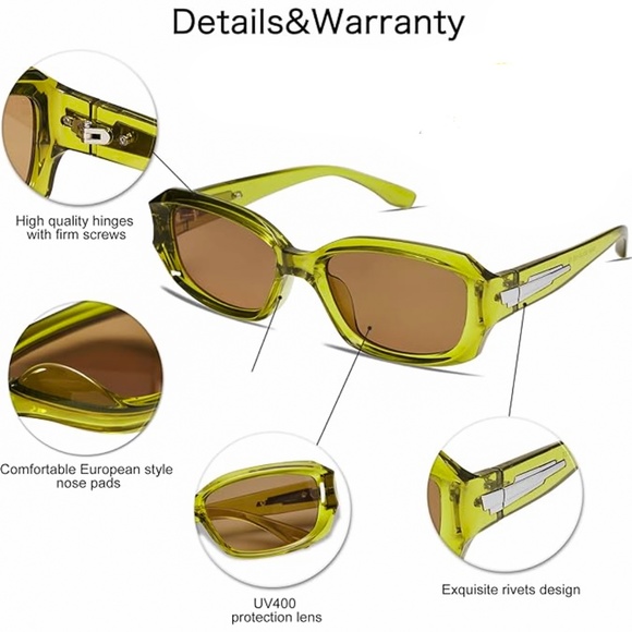 Olive Green Wrap Around Trendy Rectangle Men Women Y2K Cool Fashion Sunglasses - Picture 4 of 5